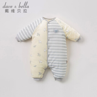 davebella戴维贝拉冬装婴幼儿宝宝连体衣保暖长爬服 灰色小羊印花 66cm(12M（建议身高66cm）)