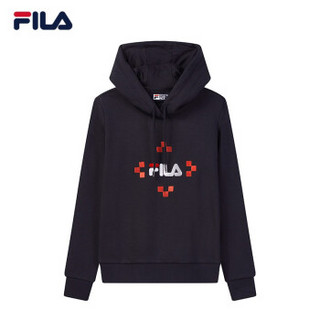 FILA 斐乐官方 女子连帽卫衣 2019冬季新款刺绣格纹经典百搭卫衣 传奇蓝-NV 160/80A/S