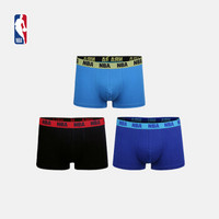 NBA 运动棉内裤 男士透气排汗 平角内裤礼盒3条装 黑/浅蓝/深蓝 L