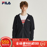 FILA 斐乐官方 男子外套 2019冬季新款休闲运动LOGO针织连帽开衫 传奇蓝-NV 175/96A/L