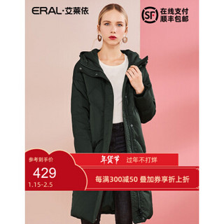 ERAL/艾莱依羽绒服女中长款加厚2018冬装新款时尚印花 军绿色 170/92A/XL