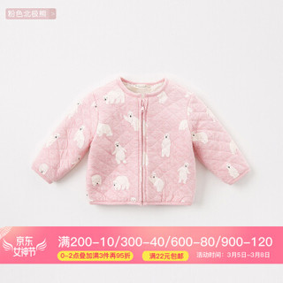 davebella戴维贝拉秋冬童装加绒宝宝保暖棉衣女幼童碎花夹棉内胆 粉色北极熊【DB4273-C】 12M（66cm（建议身高59-66cm） ）