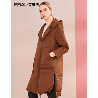 ERAL/艾莱依女款羽绒服女中长款2018冬季新款连帽外套 深卡其 155/80A/S