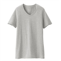 無印良品 MUJI 無印良品 女式 印度棉天竺编织 V领短袖T恤 浅灰色 L