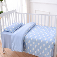 婴儿床上用品套件 纯棉幼儿园宝宝床品床单被套枕套四件套 蓝/北极熊 120*150cm