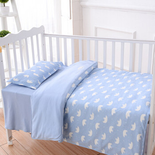 婴儿床上用品套件 纯棉幼儿园宝宝床品床单被套枕套四件套 蓝/北极熊 120*150cm
