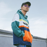 波尼 PONY上海时装周秋冬季时尚男女款连帽套头运动休闲卫衣93U2HA42 蓝绿色 XL