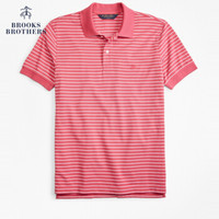 Brooks Brothers/布克兄弟男士细条纹设计logo修身短袖Polo衫 B650-桃色 M