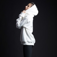 MSGD运动卫衣 女子连帽套头衫宽松保暖立体刺绣上衣 Whisper White 呓语白 M