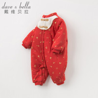 davebella戴维贝拉冬天新品新年装新生儿男女宝宝婴儿连体衣爬服 红底印花 73cm(18M(建议身高66-73cm))