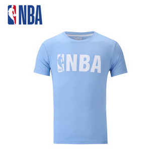 NBA潮流服饰 logo 夏季新款运动休闲短袖圆领T恤 情侣款MK0667AA 天蓝色 XXL