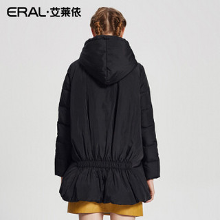 ERAL/艾莱依抽褶印花羽绒服女中长款修身显瘦甜美外套ERAL16329-FDAC 黑色 170/92A/XL