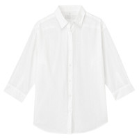 無印良品 MUJI 無印良品  女式 棉杨柳布七分袖衬衫 白色 L