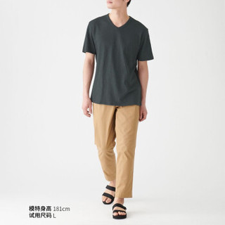 無印良品 MUJI 無印良品  男式 印度棉粗细不均棉线 V领短袖T恤 炭灰色 XXL