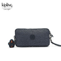 Kipling手拿包女2018新款手包K70109拉链长款女士零钱包大容量 藏青圆点暗纹