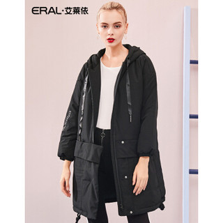 ERAL/艾莱依2018年新款卫衣式休闲羽绒服女大衣 黑色 155/80A/S