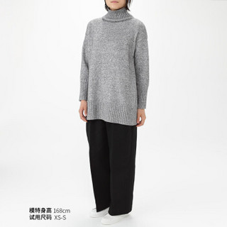 无印良品 MUJI Labo 女式 羊毛混中针距 高领束腰长上衣 灰色 M-L