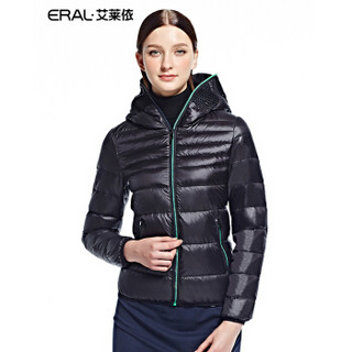 艾莱依女款韩版时尚短款轻薄羽绒服ERAL2053D 炭石黑 M
