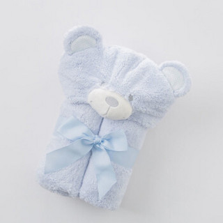 davebella戴维贝新款男女宝宝婴儿可爱动物浴巾 儿童毛绒浴巾 蓝色小熊