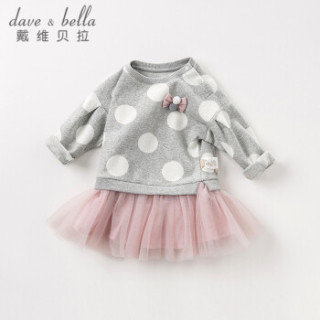 davebella戴维贝拉2019秋装新品童装女童公主连衣裙 宝宝网纱裙子 灰色 80cm(24M（建议身高73-85cm）)