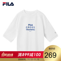 FILA 斐乐官方 女子短袖T恤 2019秋季新款宽松字母短袖衫 玉石白-WT 165/84A/M