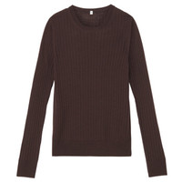 無印良品 MUJI 無印良品 女式 羊毛桑蚕丝 宽罗纹圆领毛衣 深棕色 XL