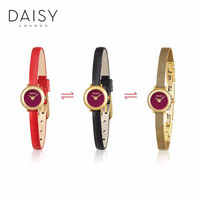 英国DAISY LONDON时尚小表盘手表女简约女式石英表新年礼物 红表头（不带时刻） 红+黑表带