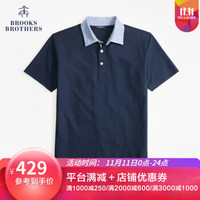 Brooks Brothers/布克兄弟男士牛津纺衣领拼色设计短袖Polo衫 4004-藏青色 XL