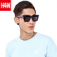 汉（HAN）太阳镜墨镜男女款 时尚潮人彩膜大框偏光太阳眼镜 59306 黑框黑灰片