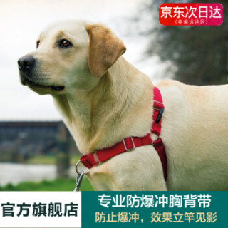 贝适安(PetSafe)狗狗专业防爆冲胸背带遛狗绳狗链小中大型犬缓冲牵狗带(不含牵引绳) 红色 M/L 中-大码