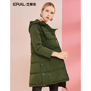 ERAL/艾莱依2018冬季新款轻薄羽绒服女中长款修身外套 军绿色 155/80A/S