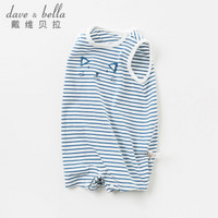 davebella戴维贝拉夏装新款新生儿衣服男宝宝条纹连体衣 婴儿爬服 蓝白条纹 80(24M（建议身高73-80cm）)