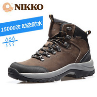 日高（NIKKO）新款登山鞋高帮 头层牛皮户外鞋防水徒步鞋防滑耐磨登山靴 啡色 44