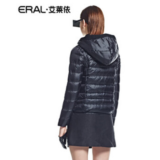 艾莱依女装修身显瘦斜拉链门襟时尚翻领羽绒服ERAL2025D 炭石黑 S