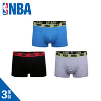 NBA 运动棉内裤 男士透气排汗 平角内裤礼盒3条装 黑/浅蓝/麻灰 L