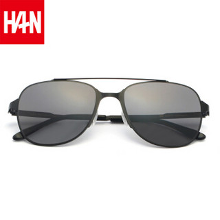 汉（HAN）时尚尼龙太阳镜男女款彩膜墨镜 司机开车眼镜 52008 黑框黑灰片