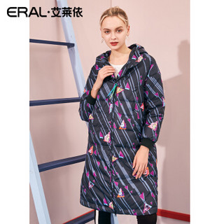 ERAL/艾莱依2018冬装新款羽绒服女中长款简约大衣 黑色 155/80A/S