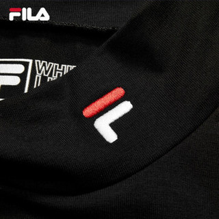 FILA 斐乐官方 男子长袖衫 2019冬季新款领口LOGO长袖T恤打底衫 正黑色-BK 175/96A/L