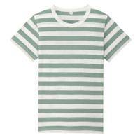 无印良品 MUJI 孩童 日常儿童 棉条纹短袖T恤 叶绿色 110cm