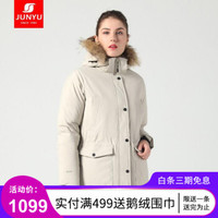 JUNYU 君羽 户外鹅绒羽绒服女中长加厚防寒保暖服 800蓬 加拿大风格工装 大毛领C52034 杏色 XL
