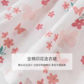 davebella戴维贝拉夏季新款童装婴儿衣服女童连衣裙 宝宝碎花裙子 蝴蝶印花 90cm(3Y（建议身高80-90cm）)