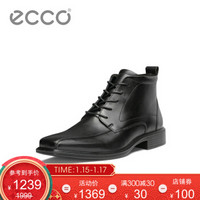 ECCO爱步英伦风商务正装方头皮鞋男士秋冬高帮鞋短靴 明斯620234 黑色62023401001 43