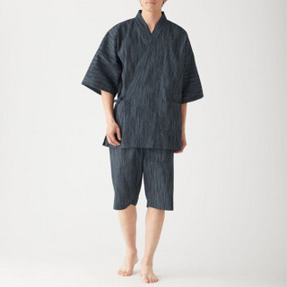 无印良品 MUJI 男式 染色编织 和服式夏季短装 深海军蓝X图案 S