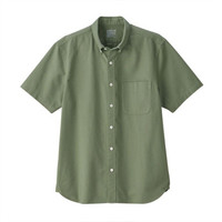 無印良品 MUJI 無印良品  男式 新疆棉水洗牛津 纽扣领短袖衬衫 卡其绿 XL