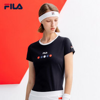 FILA 斐乐官方 女子短袖T 2019夏季新品优雅运动弹力短袖衫短T RD宝蓝-NV 175/92A/XL