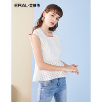 ERAL 艾莱依 雪纺衫女春装新款韩版修身圆领上衣ERAL31018-EXAB 本白 S