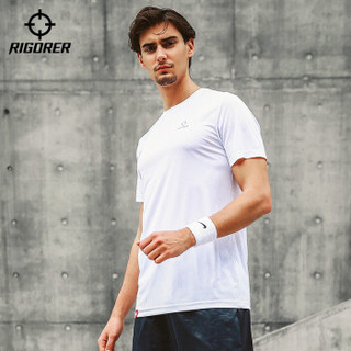 RIGORER 准者 运动短袖跑步T恤男士夏季运动服速干透气短袖圆领上衣 纯白色 L