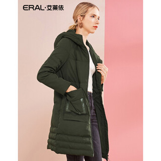 ERAL/艾莱依羽绒服女韩版时尚修身连帽2018新款外套 军绿 165/88A/L