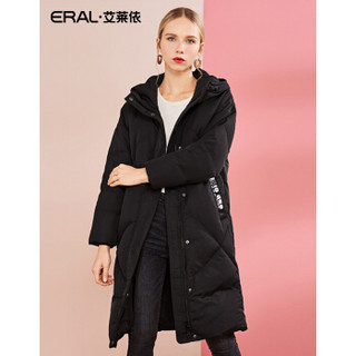 ERAL/艾莱依羽绒服女中长款加厚2018冬装新款时尚印花 黑色 165/88A/L