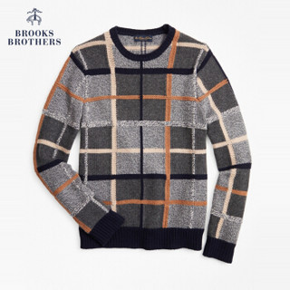 Brooks Brothers/布克兄弟男士绵羊毛圆领毛衣毛衫 0002-灰色窗格纹 L